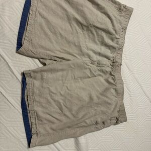Tommy Bahama Tan and Blue Flat Front Shorts